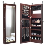 LED Light Mirror Jewelry Cabinet, Wall- or Door-Mounted  – Brown