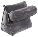 Plush Wedge Backrest Pillow with Neck Bolster – Grey