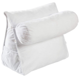 Plush Wedge Backrest Pillow with Neck Bolster – White