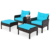 Rattan 5-Piece Patio Furniture Set with Chairs, Ottomans and Table – Turquoise