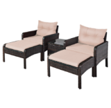 Rattan 5-Piece Patio Furniture Set with Chairs, Ottomans and Table – Coffee