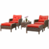 Rattan 5-Piece Patio Furniture Set with Chairs, Ottomans and Table – Coffee