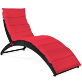 Folding Rattan Lounge Chair (1 or Set of 2) – 2 Chairs – Red