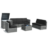 8-Piece Wicker Sofa Rattan Dining Set Patio Furniture with Storage Table – Black