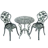 Antique Green Cast Aluminum Rose Design Bistro Set