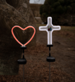 Touch of EcoÂ® Neon Stakeâ„¢ Solar Neon LED Stake Light (2-Pack) – Solar Stake Light- Heart & Cross Combo