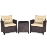3-Piece Rattan Patio Furniture Set with Large Cushions – Beige