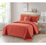 Bibb Home® 4-Piece Solid Reversible Quilt Set – Twin – Coral