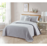 Bibb Home® 4-Piece Solid Reversible Quilt Set – King – Silver