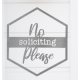 Hexagon Door Greetings Modern Rustic Word Art Sign – No soliciting please