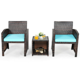 Rattan 3-Piece Outdoor Chairs and Table Set – Turquoise