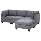 7.4′ Convertible Modular Sectional Sofa Couch with Ottoman – Gray