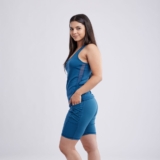 Crisscross High-Waisted Workout Shorts with Pockets – Blue Large XL