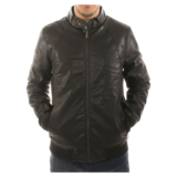 Men’s Bomber Fleece-Lined Faux Leather Jacket – Black – M