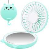 Lucky Cat Portable Personal Fan and Handheld Make Up Mirror – Green
