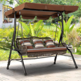 3-Seat Rattan Outdoor Patio Swing Glider with Canopy