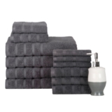 Bibb Home® 12-Piece Zero Twist Cotton Towel Set – Grey