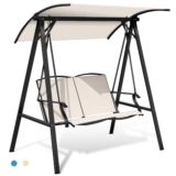 Outdoor 2-Seat Swing Loveseat with Adjustable Canopy – Hanging Swing Beige