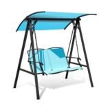 Outdoor 2-Seat Swing Loveseat with Adjustable Canopy – Hanging Swing Turquoise