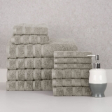 Bibb Home® 12-Piece Zero Twist Cotton Towel Set – Silver