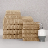 Bibb Home® 12-Piece Zero Twist Cotton Towel Set – Linen