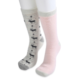 GaaHuu Women’s Super Soft Cushioned Thermal Socks (2-Pair) – natural moose fairisle/pink solid