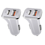 Universal 36W Fast Car Charger with USB-C PD & USB-A Ports – White (2-Pack)