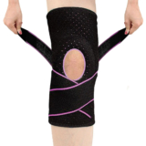Copper-Infused Knee Compression Sleeve with Adjustable Straps – Pink