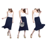 Women’s Solid Lightweight Flare Midi Pull-on Skirt – Navy – Large