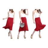 Women’s Solid Lightweight Flare Midi Pull-on Skirt – Red – Small