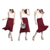 Women’s Solid Lightweight Flare Midi Pull-on Skirt – Wine – Small