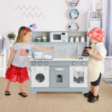 Kids’ Pretend Play Kitchen Wooden Playset with Realistic Light