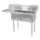 18GA Compartment Sinks, 2-Bowl, 1 Drainboard, 12″ Deep Bowl (E-SERIES) – 18″ x 18″ x 12″ – LH