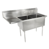 18GA Compartment Sinks, 2-Bowl, 1 Drainboard, 14″ Deep Bowl (E-SERIES) – 24″ x 24″ x 14 – LH – 24″