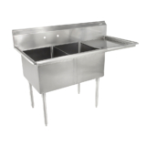 18GA Compartment Sinks, 2-Bowl, 1 Drainboard, 14″ Deep Bowl (E-SERIES) – 24″ x 24″ x 14 – RH – 24″