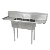 18GA Compartment Sinks, 3-Bowl, 2 Drainboard, 10″ Deep Bowl (E-Series)
