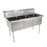 18GA Compartment Sinks, 3-Bowl, Without Drainboard, 10″ Deep Bowl (E-Series)