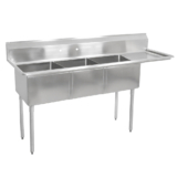 18GA Compartment Sinks, 3-Bowl, 1 Drainboard, 12″ Deep Bowl (E-SERIES) – 18″ x 18″ x 12″ – RH – 18″