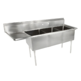 18GA Compartment Sinks, 3-Bowl, 1 Drainboard, 14″ Deep Bowl (E-SERIES) – 18″ x 24″ x 14″ – LH – 24″