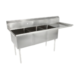 18GA Compartment Sinks, 3-Bowl, 1 Drainboard, 14″ Deep Bowl (E-SERIES) – 18″ x 24″ x 14″ – RH – 24″