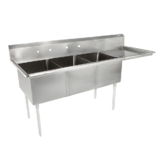 18GA Compartment Sinks, 3-Bowl, 1 Drainboard, 14″ Deep Bowl (E-SERIES) – 24″ x 24″ x 14″ – RH – 24″