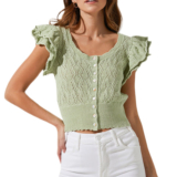 ASTR The Label Myla Ruffle Sleeve Cardigan – Laurel Green.