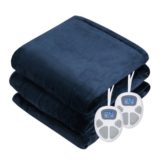 Flannel 84” x 90” Heated Blanket with Dual Controller – Blue