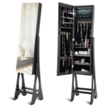 Bevel Edge Mirrored Standing LED Jewelry Cabinet – Black