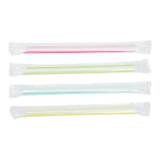 Karat 7.5” Boba Straws Poly Wrapped (10mm), Mixed Striped Colors – 2,000 pcs