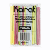 Karat 9″ Diagonal Cut Boba Straws Poly Wrapped, Mixed Colors – 1,600 pcs