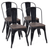 GoplusÂ® Tolix Style Metal Dining Side Chair with Elm Wood (Set of 4)