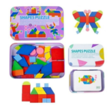 Kids’ Wooden Tangram-Style Shapes Puzzle with Case