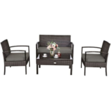 Rattan 4-Piece Patio Furniture Set with Glass Top Table
