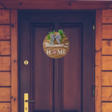 Round Seasonal Hanging Wooden Door Sign